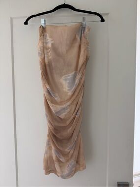 Zara Beige Sheer Floral Midi Skirt
